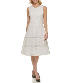 Sleeveless Jewel Neck Eyelet Lace A-Line Dress at Dillards