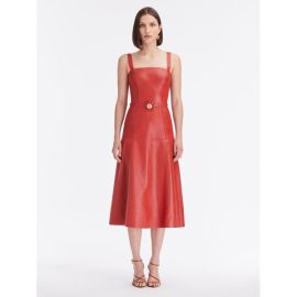 Sleeveless Leather Midi Dress Dresses Oscar de la Renta CINNAMON Oscar de la Renta at Oscar de la Renta