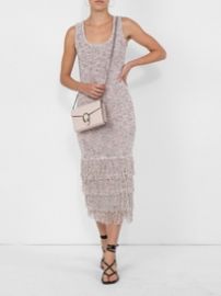 Sleeveless Midi Length Knit Dress With Tiered Fringe Neutral   The Webster at Thewebster