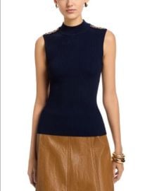 Sleeveless Rib Chain Trim Mock Neck Pullover Sweater at Bloomingdales