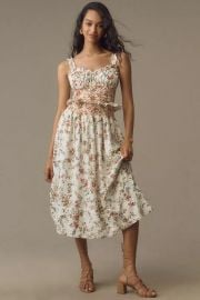 Sleeveless Smocked Waist Ruffled Midi Dress at Anthropologie