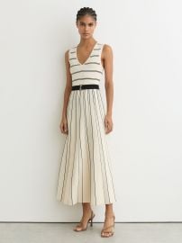 Sleeveless Stripe Knitted Midi Dress in Ivory/Black at Reiss
