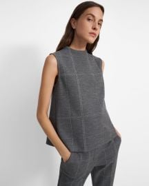 Sleeveless Volume Top in Checked Eco Knit at Theory