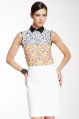 Sleeveless leather collar floral top at Nordstrom Rack