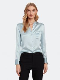 Slim Fit Band Collar Silk Blouse at Verishop