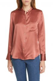 Slim Fit Band Collar Silk Blouse at Nrodstrom