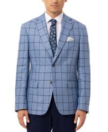 Slim-Fit Blue & Navy Windowpane Linen Sport Coat at Macys