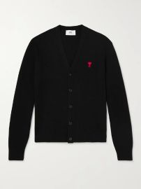 Slim-Fit Logo-Embroidered Merino Wool Cardigan at Ami Paris