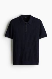Slim-Fit Rib-Knit Polo Shirt - Navy blue - Men HampM US at H&M