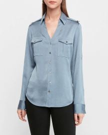 Slim Fit Satin Military Portofino Shirt at Express