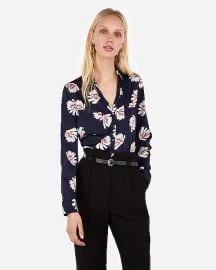 Slim Floral Satin Portofino Shirt at Express