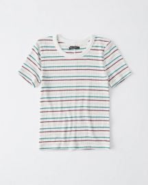 Slim Ribbed Tee in White Stripe at Abercrombie