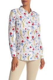 Slim Signature Button Up Silk Top at Nordstrom Rack