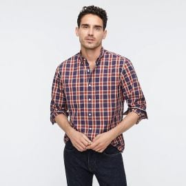 Slim Stretch Secret Wash Cotton Poplin Shirt In Plaid at J. Crew