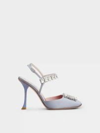 Slingback Pumps Rhinestone Buckle in Satin Grey Woman RVW68334210RS042L021 Roger Vivier at Roger Vivier