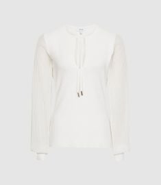 Sloane Cream Semi Sheer Sleeve Top at Reiss