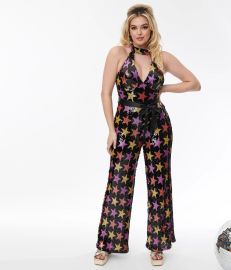 Smak Parlour Black amp Multicolor Star Sequin Glamour Goddess Jumpsuit Unique Vintage at Unique Vintage