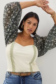 Smocked Balloon-Sleeve Top at Anthropologie