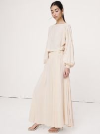 Smocked Georgette Maxi Skirt in Stone Twill Beige at Banana Republic
