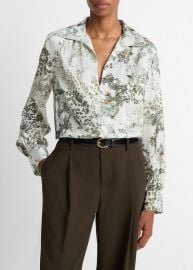 Smocked Grape Vine Silk Long-Sleeve Blouse at Vince