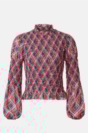 Smocked Ruffle Neck Top by Rixo x RTR Rent the Runway at Rent the Runway