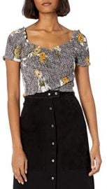 Smocked Short Sleeve Crossover Crop Top at Amazon