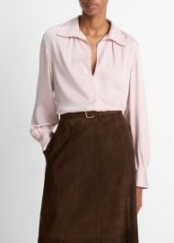 Smocked Silk-Blend Long-Sleeve Blouse in Shirts amp Tees at Vince