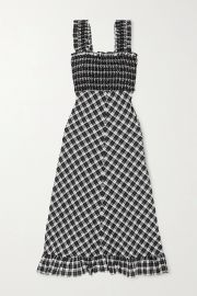 Smocked checked cotton-blend seersucker maxi dress at Net a Porter