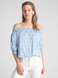 Smocked off shoulder top at GAP