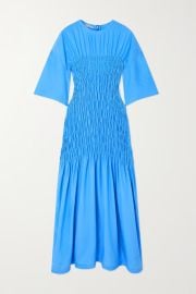 Smocked silk-satin midi dress at Net a Porter