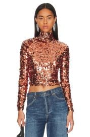 Smythe Blocked Paillette Mock Neck Top in Copper at Revolve