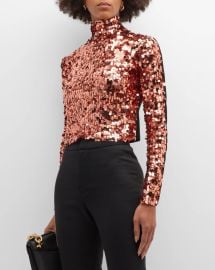 Smythe Blocked Paillette Mock Neck Top in Copper at Neiman Marcus