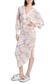 Smythe Floral Print Draped Midi Dress in Abstract Lilac Floral at Nordstrom