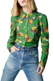 Smythe Floral Print Metallic Box Pleat Shirt at Nordstrom