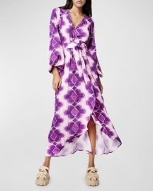 Smythe Hostess Lantern-Sleeve Midi Wrap Dress at Neiman Marcus