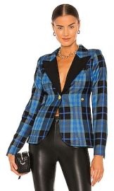 Smythe Patch Pocket Duchess Blazer in Blue Tartan  Black at Revolve