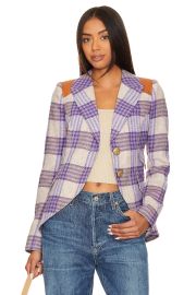 Smythe Plaid Leather Rifle Patch Wool Equestrian Blazer at Revolve