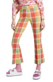 Smythe Plaid Print Pintuck Crop Pants in Tangerine Plaid  at Nordstrom