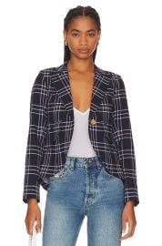 Smythe Plaid Stretch One Button Blazer in Navy Lilac Grid at Revolve