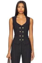 Smythe Portrait Neck Vest In Navy Copper Pinstripe at Revolve
