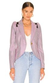 Smythe Pouf Sleeve Blazer in Lilac Herringbone at Revolve