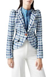 Smythe Pouf Sleeve Check Linen Blend Blazer at Nordstrom