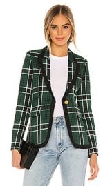 Smythe Taped Peaked Lapel Blazer in Hunter Green Tartan at Revolve