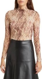 Snake Print Mesh Turtleneck Top at Nordstrom