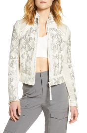 Snakeskin Print Quilted Leather & Mesh Moto Jacket at Nordstrom Rack