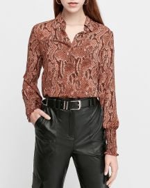 Snakeskin Print Smocked Cuff Shirt at Express