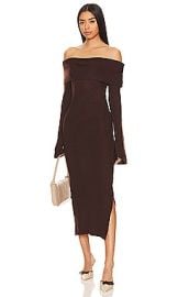 Sndys Off Shoulder Sweater Dress In Chocolate at Revolve