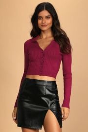  So Iconic Purple Long Sleeve Button-Front Ribbed Knit Top at Lulus