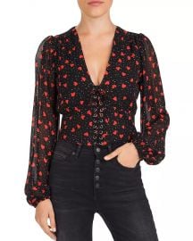 So In Love Printed Lace-Up Peplum Top at Bloomingdales