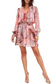 Socialite Print Metallic Tiered Long Sleeve Minidress at Nordstrom